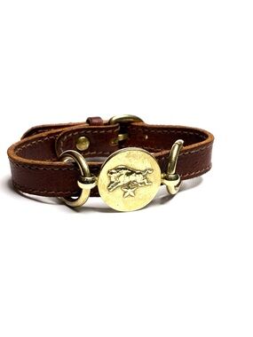 Il Bisonte Vintage Leather Brass Concho Logo Bracelet